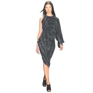 Jeremy Laing Mud Dyed‎ Silk Assymetrical One Sleeved Dress S